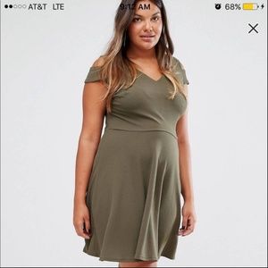 ASOS Curve Green Cold Shoulder Skater Dress